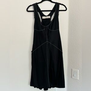Zara Sleeveless Dress with Frayed Edges and White Stitching